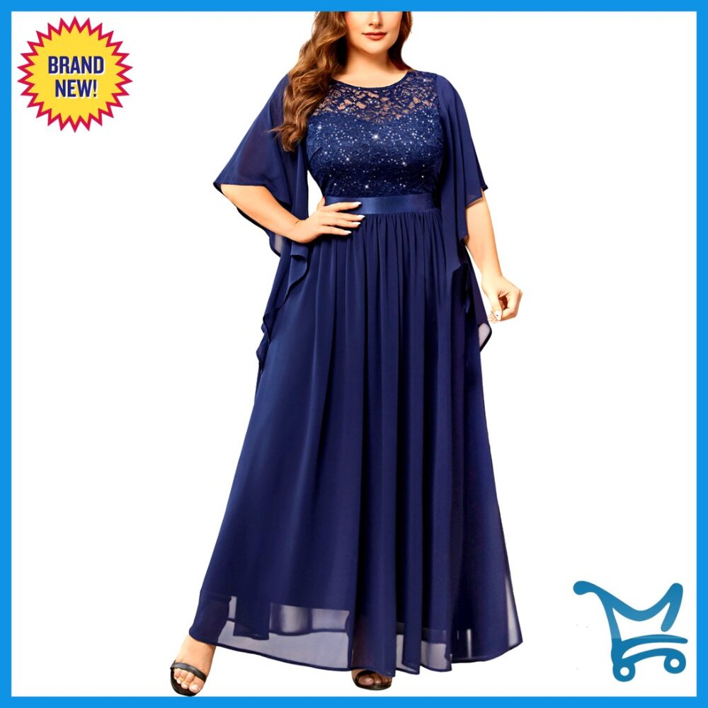 Sequin Lace Maxi Dress With Cape Sleeves Elegant Formal Evening Gown